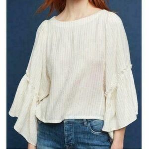 EUC Anthropologie x Floreat Boho Flared Bell Sleeve Blouse w/Gold Pinstripes